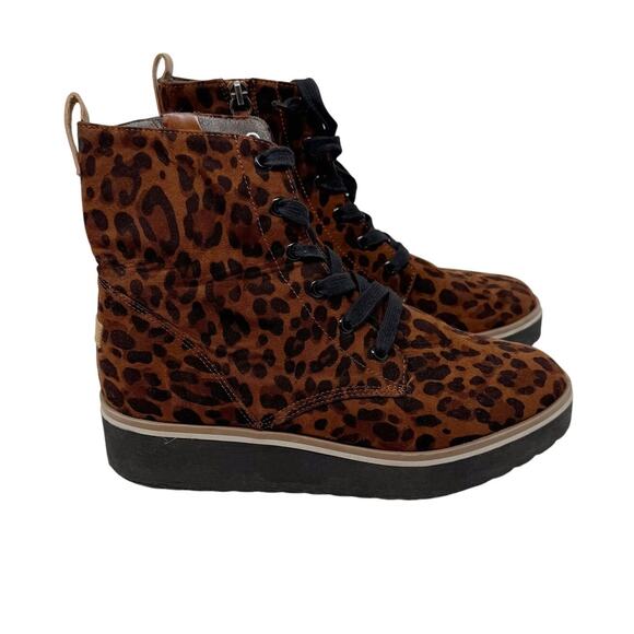 Dr. Scholls Womens 7 Brown Black Leopard Print Local Platform Bootie Lace Up - Picture 1 of 9
